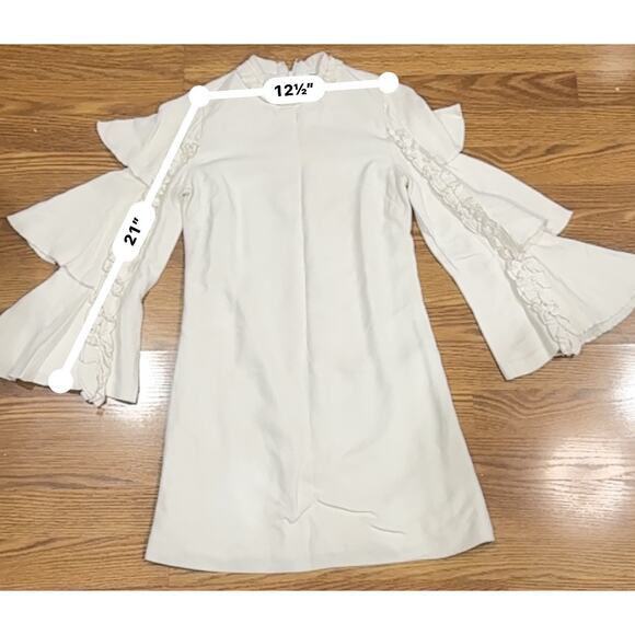 Alexis Tiered flared long sleeves London mini ivory Dress XS - Picture 5 of 11